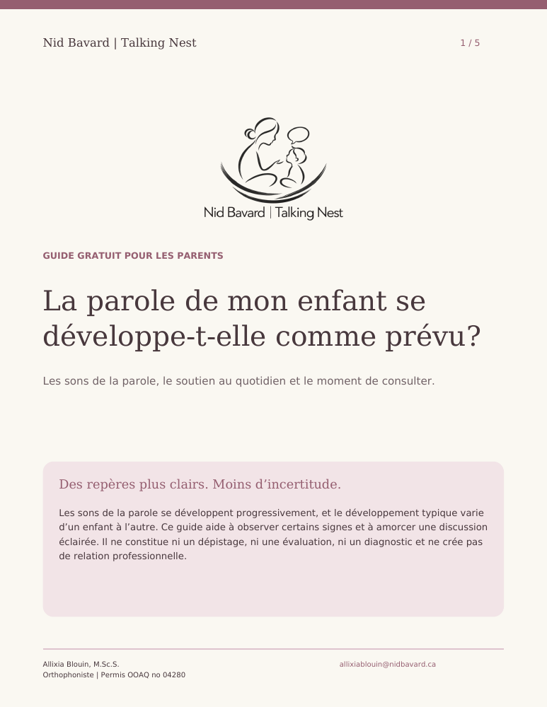Couverture du guide : La parole de mon enfant se développe-t-elle comme prévu?